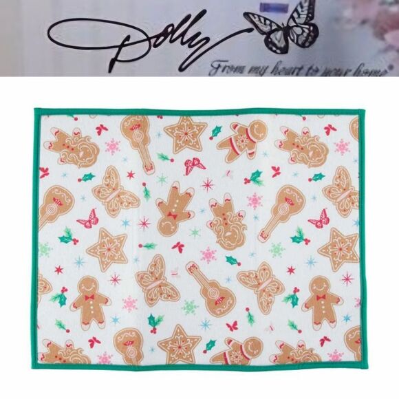 Dolly Parton Gingerbread Man & Guitar Holiday Drying Mat - Picture 1 of 7